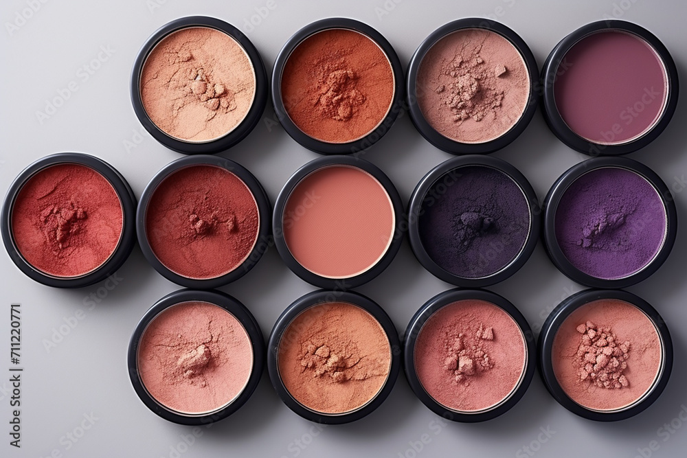 A multicolored set of shadows and blush. Cosmetics for girls and women. A multicolored set of shadows and blush. Cosmetics for girls and women.
