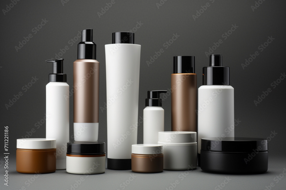3D Realistic Template or mock up of white and blank containers of cosmetics for trademark design
3D Realistic Template or mock up of white and blank containers of cosmetics for trademark design