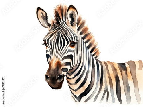 Watercolor Painting  Zebra Head  Wildlife Artwork  Black and White