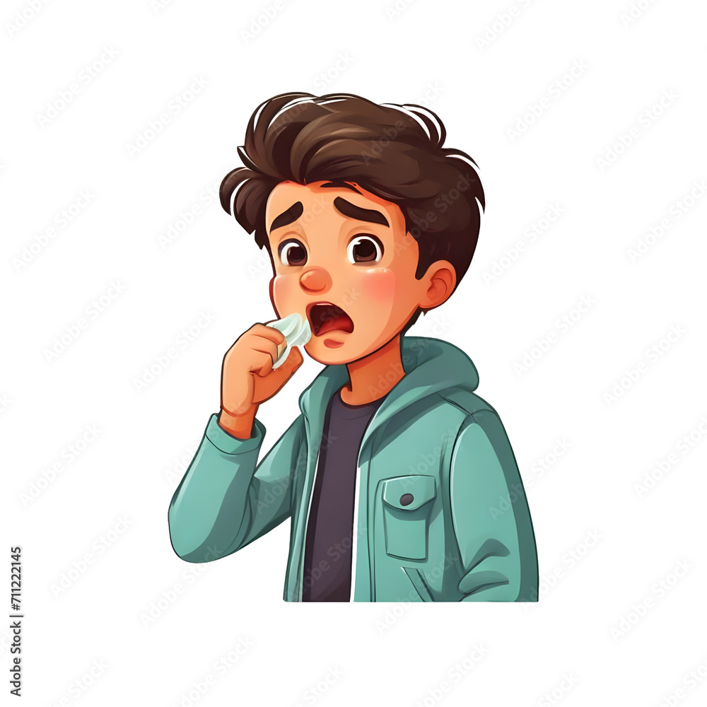Boy has a fever with coughing, lifestyle concept. Boy has a fever with coughing, lifestyle concept.