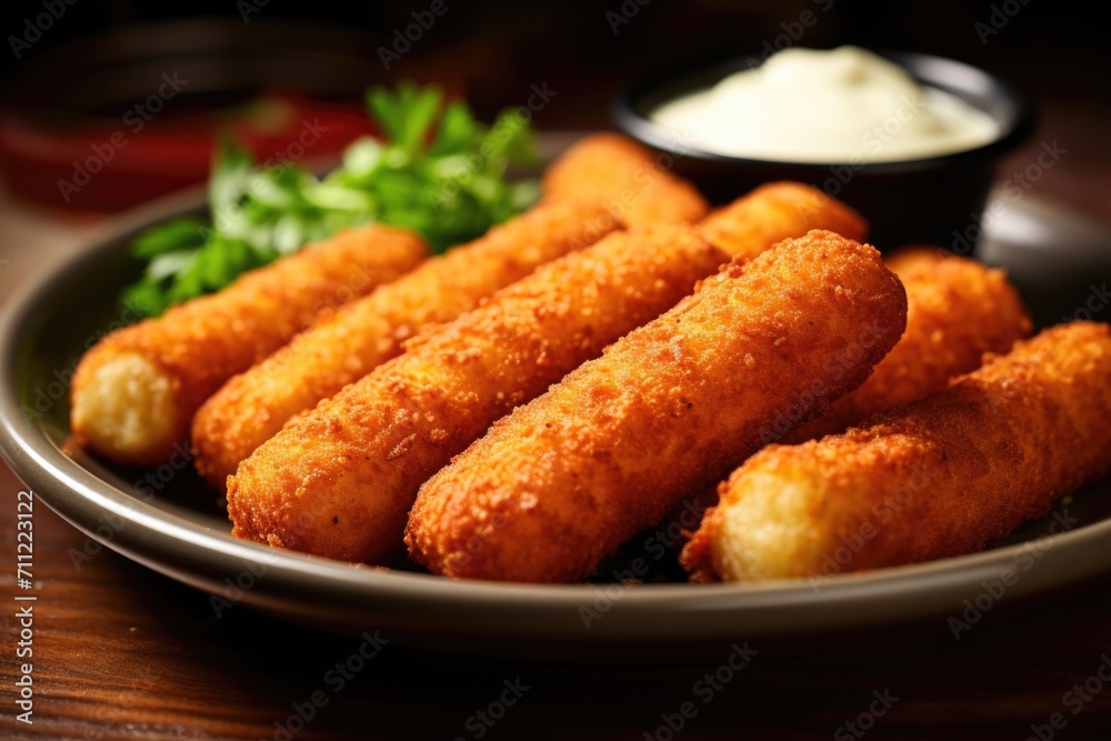 These delectable mozzarella sticks are the perfect finger food, with a crispy exterior that gives way to a gooey, molten cheese center. These delectable mozzarella sticks are the perfect finger food, with a crispy exterior that gives way to a gooey, molten cheese center.