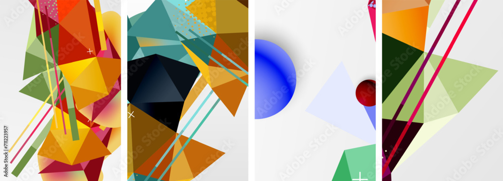 Geometric elements in abstract poster composition set. Vector illustration For Wallpaper, Banner, Background, Card, Book Illustration, landing page