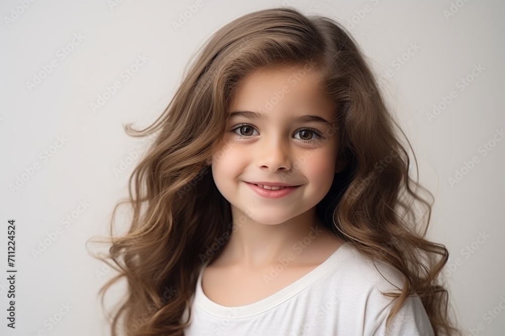Portrait of a beautiful little girl with long curly hair over gray background Portrait of a beautiful little girl with long curly hair over gray background