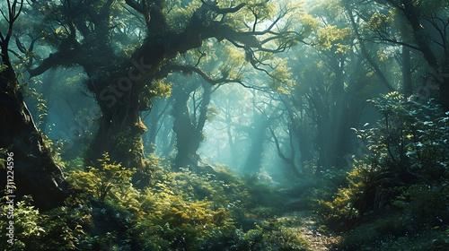 Enchanted Forest Pathway - A Serene and Mystical Landscape Perfect for Meditation and Nature-Themed Concepts