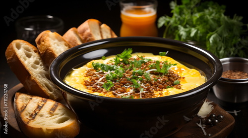 Corn soup with garlic, sweet corn, chili and coriander