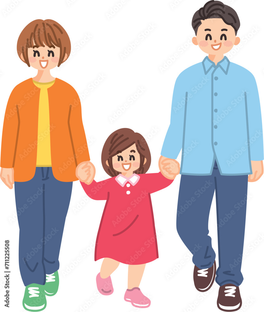 手を繋いで歩く親子のイラスト素材 手を繋いで歩く親子のイラスト素材