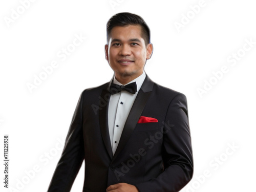 Filipino man on formal attire on blurred on plain transparent background from Generative AI