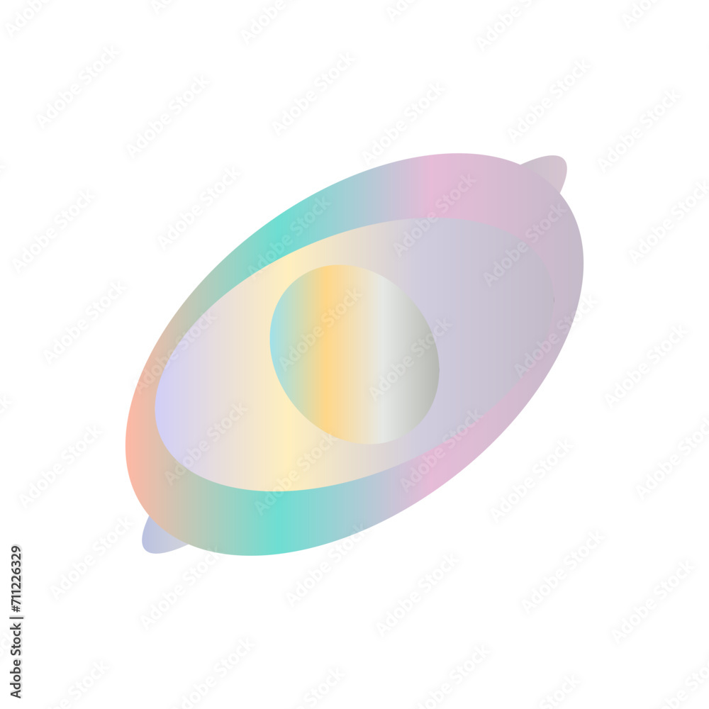 An abstract cut out transparent iridescent oval gradient shape pattern design element.