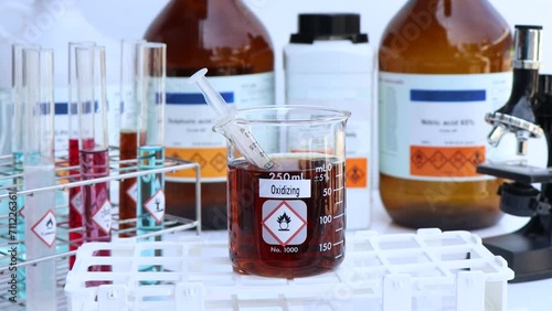 Oxidizing Symbols of chemicals in glass, chemicals in the laboratory or industry
