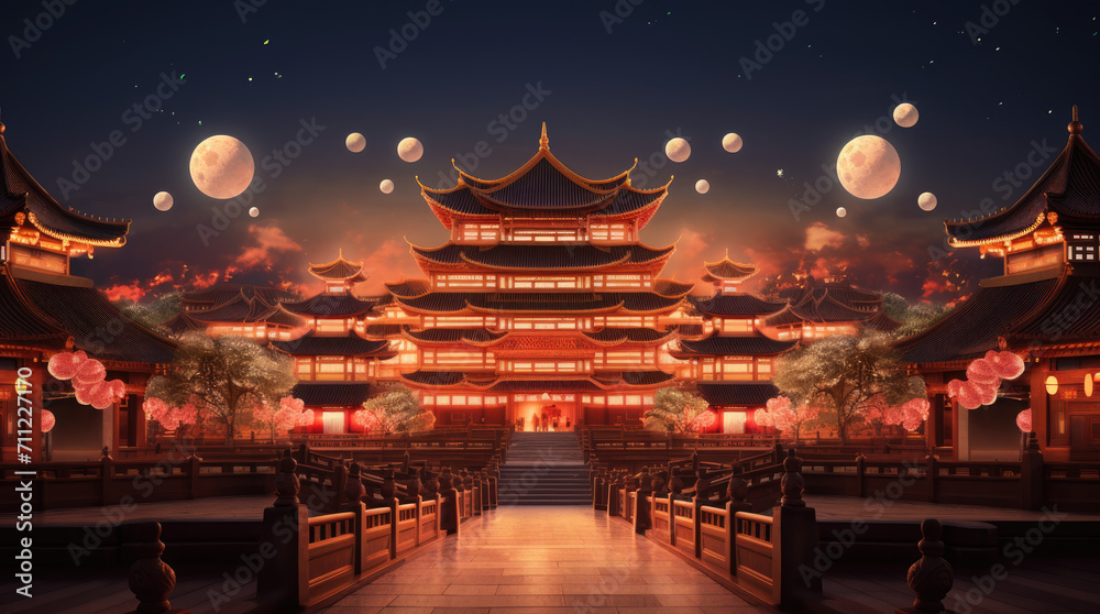 Chinese new year, Traditional Chinese lanterns display in Temple illuminated for Chinese new year festival, at night. Year of dragon, 2024.
Chinese new year, Traditional Chinese lanterns display in Temple illuminated for Chinese new year festival, at night. Year of dragon, 2024.