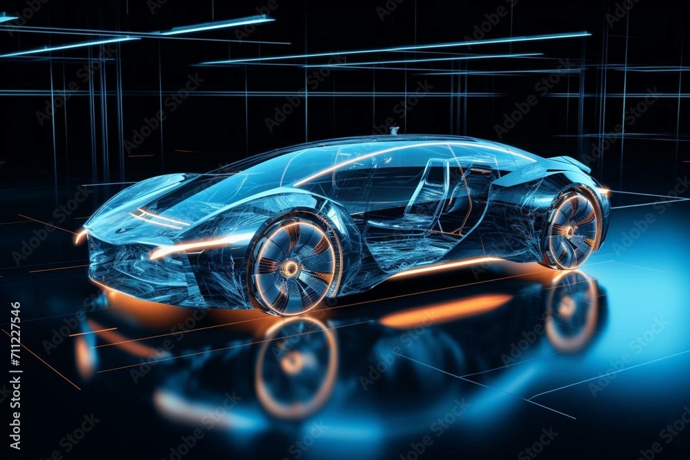 A futuristic car projected as a hologram. Generative AI