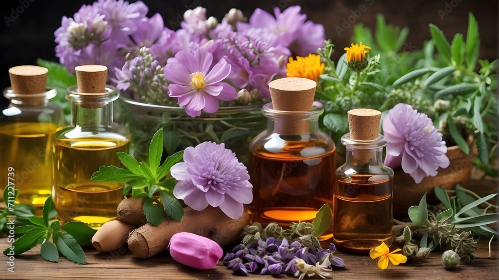 lavender spa still life, medicinal flowers, herbs, and essential oils lavender spa still life, medicinal flowers, herbs, and essential oils