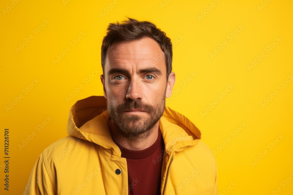 Portrait of a handsome man in a yellow jacket on a yellow background Portrait of a handsome man in a yellow jacket on a yellow background