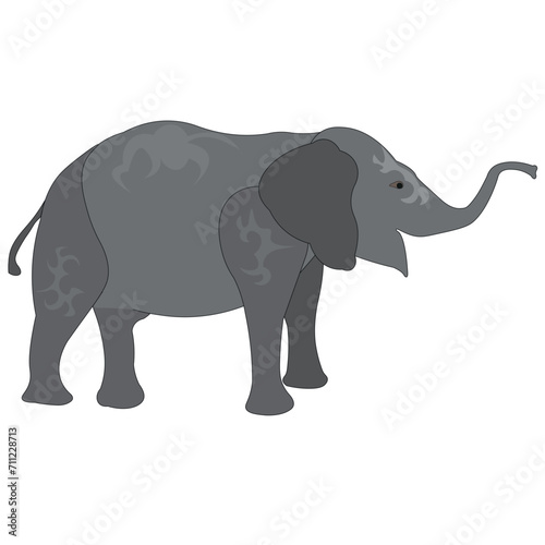 A large elephant stands on four legs, has a head, ears, tail and trunk. The animal is drawn as a side view.