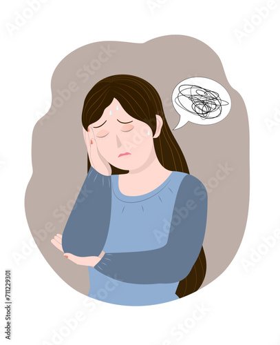Woman in depression with bewildered thoughts in her mind