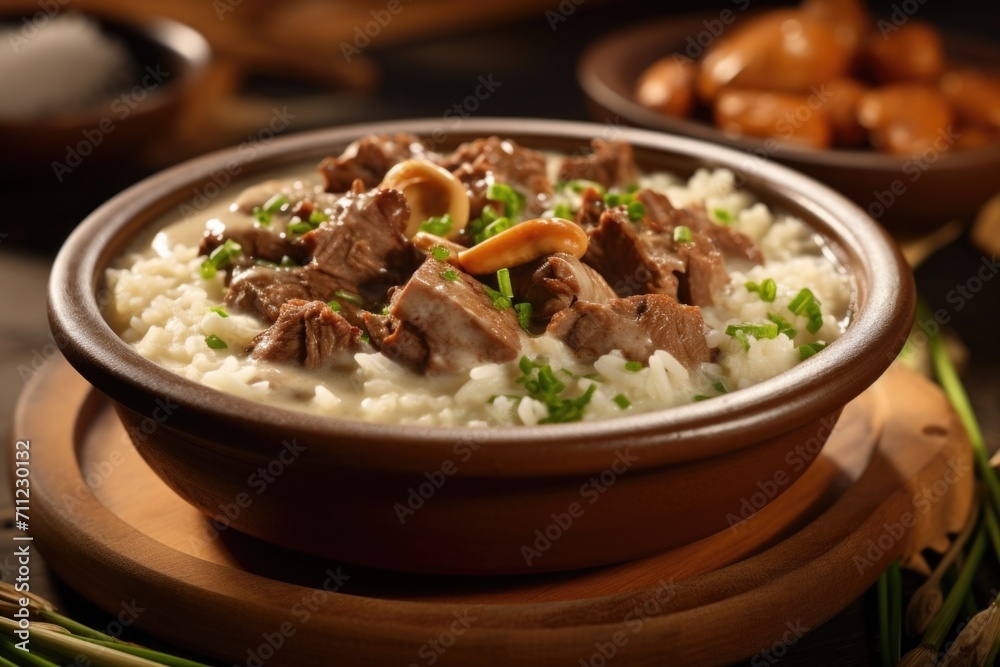A delectable image of adobo sa gata, showcasing succulent meat drenched in a creamy, coconut milkinfused sauce with an enticing aroma of es. A delectable image of adobo sa gata, showcasing succulent meat drenched in a creamy, coconut milkinfused sauce with an enticing aroma of es.
