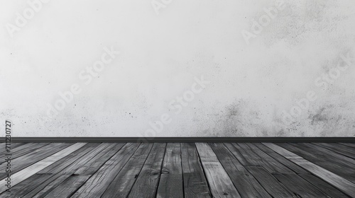 Empty room with wood floor and concrete wall background. 