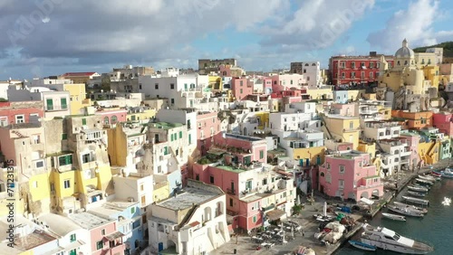 Aerial view of  beautiful Procida island in the Gulf of Naples, Italy