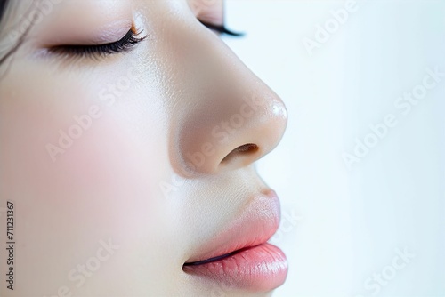 日本人女性の鼻のパーツのアップ写真（白背景・美肌・クローズアップ） photo
