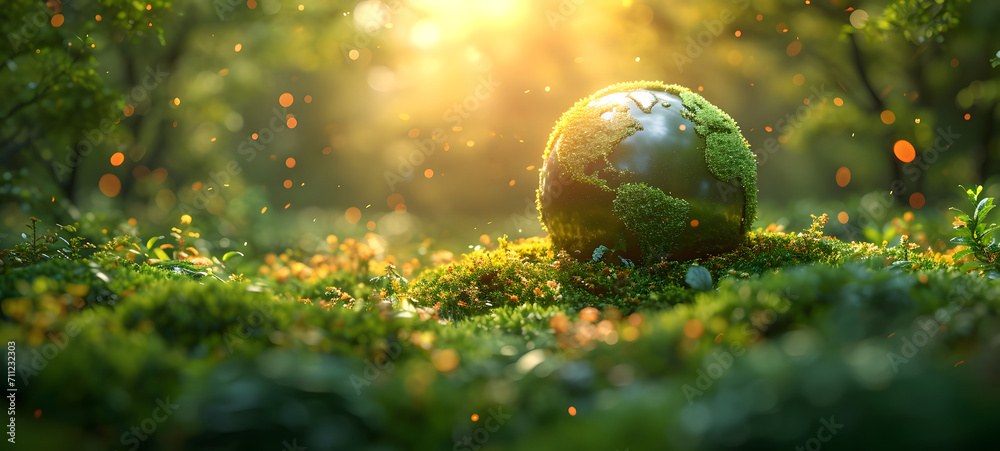 Earth globes On Soil In Forest with greenery and Sunlight, planet icon. big copy space. banner, advertising, earth day concept.
Earth globes On Soil In Forest with greenery and Sunlight, planet icon. big copy space. banner, advertising, earth day concept.