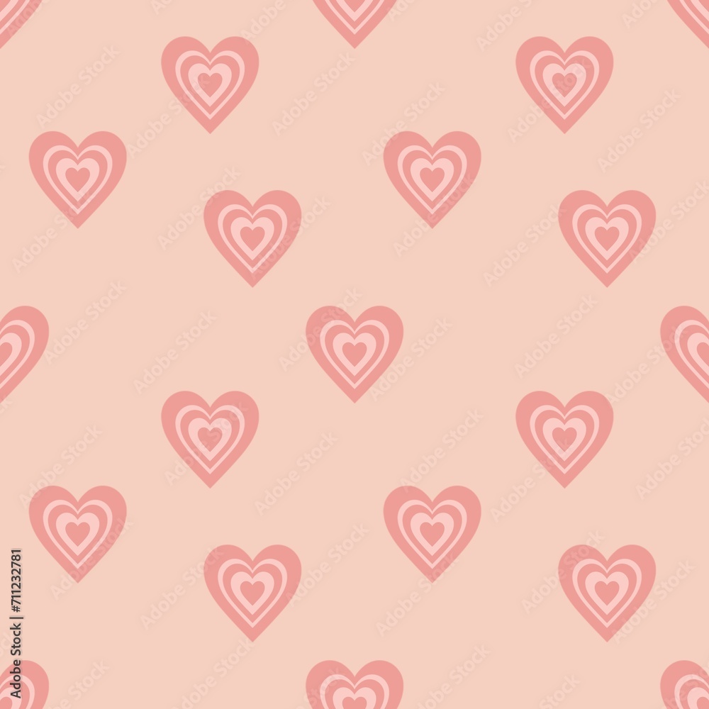 Waves pink love heart seamless pattern illustration Groovy hippie Retro psychedelic romantic background Valentine's day holiday backdrop wedding wallpaper design.