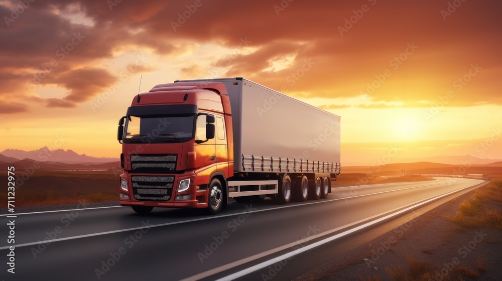 Truck with a container on the road