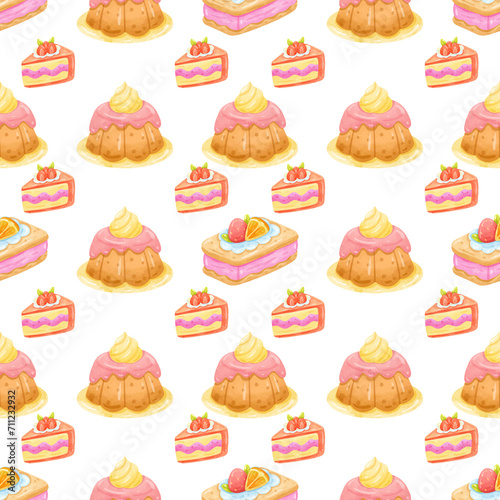Seamless Pattern Cake Watercolor Background