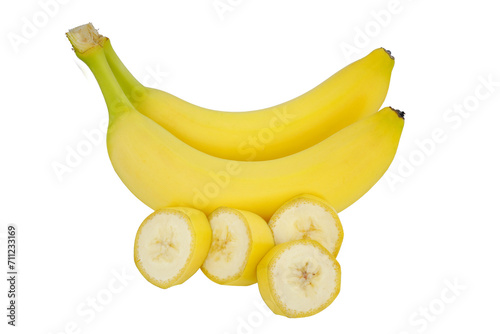 Whole banana and cutted isolated on white background with clipping path. Fruite health food concept.