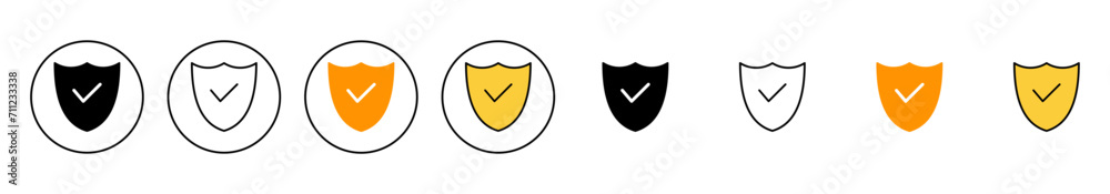 Shield check mark icon set vector. Protection approve sign. Insurance icon Shield check mark icon set vector. Protection approve sign. Insurance icon