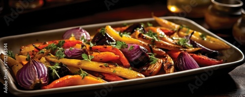 Vibrantly colorful in shades of deep burgundy, sunny yellow, and vibrant orange, roasted root vegetables steal the show with their captivating aesthetic. Tender baby carrots, velvety pars,