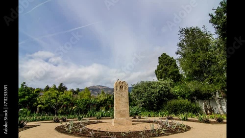 4K, Timelapse, Buddhist Sculpture, Stone, Clouds, Blue Sky, Mountains, Santa Barbara, California, Tranquil, Spiritual, Meditation