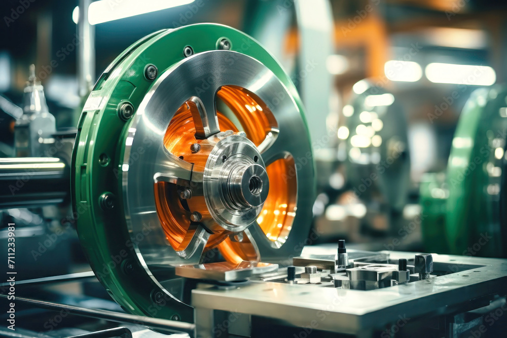 Photo of a detailed shot of a mechanical device with vibrant orange ...