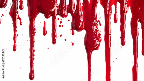 Red blood paint dripping on white isolated photo