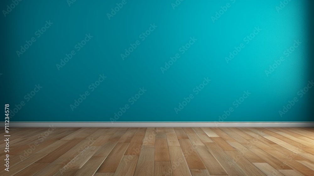 A blue turquoise wall with a smooth wooden floor, the gentle glare from the window creating an ideal backdrop for professional presentation settings, empty room with wooden floor A blue turquoise wall with a smooth wooden floor, the gentle glare from the window creating an ideal backdrop for professional presentation settings, empty room with wooden floor