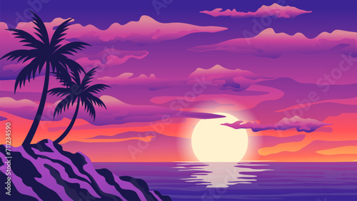 Purple beach sunset background vector design  photo