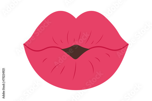 Pink female lips. Valentine's day romantic clipart. Lipstick makeup icon. Sexy mouth in kiss. Vector illustration in flat style.