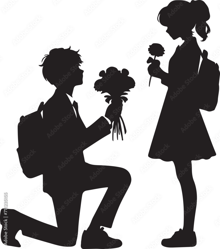 Silhouette Transparent,Boys Propose Flowers To Girls To Give A Black Silhouette,Schoolboy 