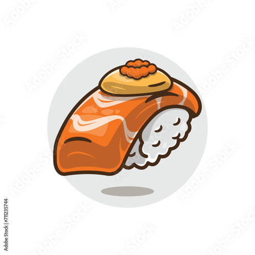 Crabstick Sushi with Caviar and Cheese on the Top, Japanese Signature Cuisine. Food and Beverage Vector Illustration.