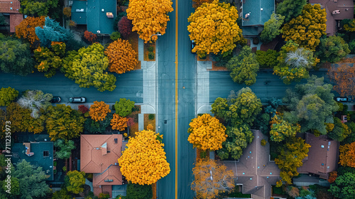 Aerial zenithal photograph of a residential neighborhood of a town