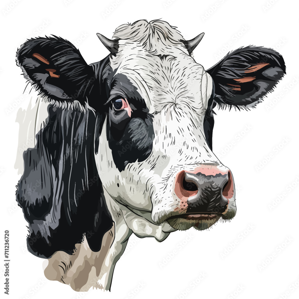 Cute black and white cow. Vector illustration of a cow.