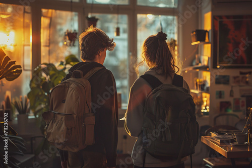 Two young adults with backpacks for travel. 