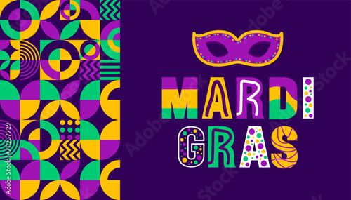 Mardi Gras Carnival in New Orleans geometric pattern background with Carnival mask. Mardi Gras refers to events of the Carnival celebration background design template.