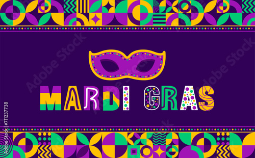 Mardi Gras Carnival in New Orleans geometric pattern background with Carnival mask. Mardi Gras refers to events of the Carnival celebration background design template. photo
