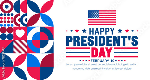 February 19 is President's Day background template with USA flag theme concept. Holiday concept. American Flag design President Day celebrated on the third Monday of February every year.