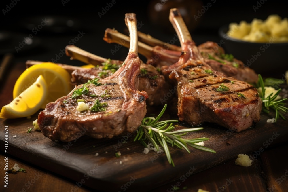 The lamb chops are expertly seasoned, effortlessly balancing the richness of the meat with the zesty undertones of lemon and thyme.