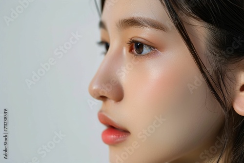 日本人女性の目元のパーツのアップ写真（白背景・美肌・クローズアップ） photo