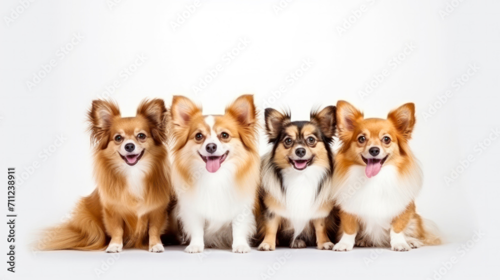 Group cute dogs with different dogs isolated on white background