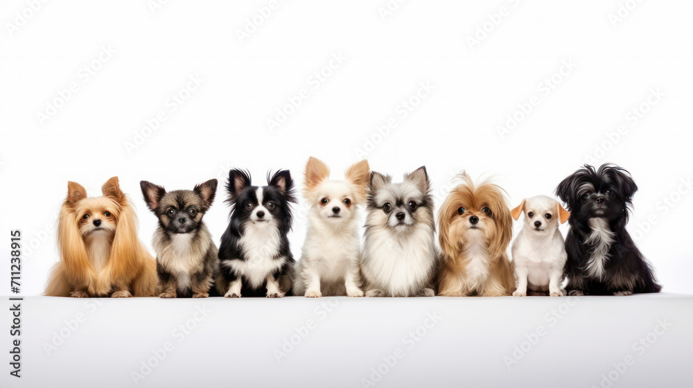 Group cute dogs with different dogs isolated on white background