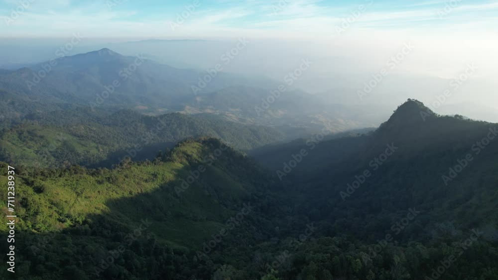 Aerial landscape view of greenery rainforest and hills by drone Aerial landscape view of greenery rainforest and hills by drone