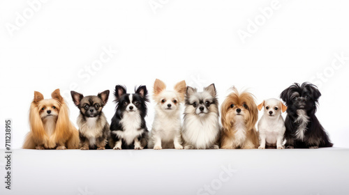 Group cute dogs with different dogs isolated on white background © chiew